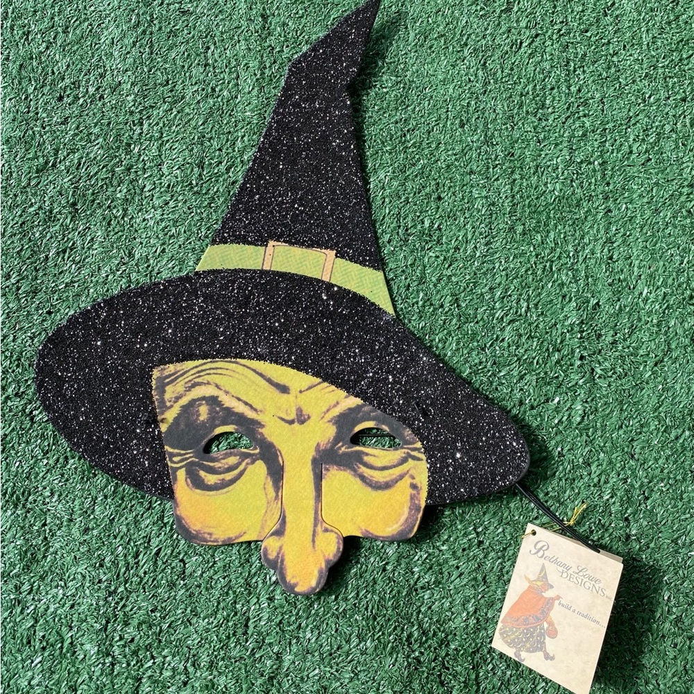 Rare New Bethany Lowe Halloween Witch Glitter Pressed Paper Mask